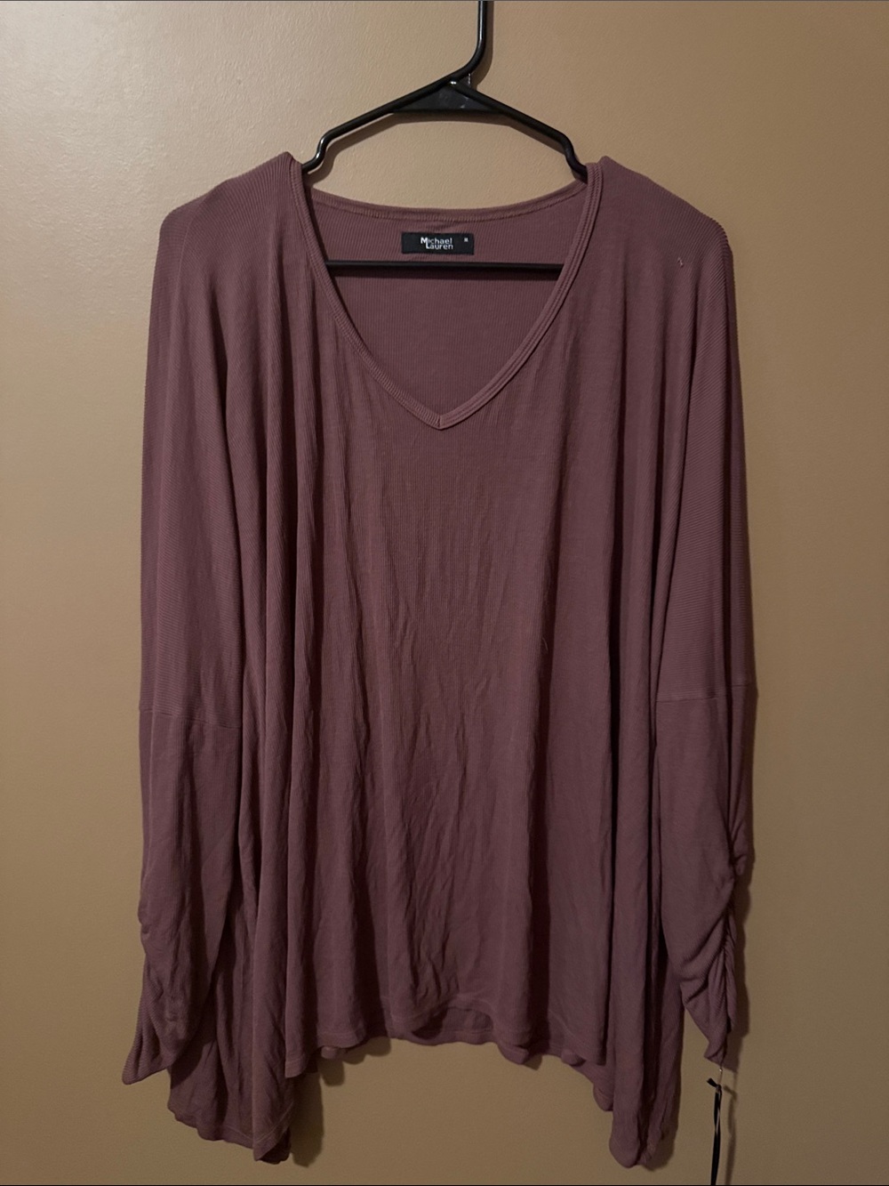 Michael Lauren Mauve Ribbed V-Neck Long Sleeve Oversized Top